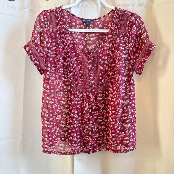American Eagle Outfitters Tops - Vtg American Eagle Womens Top Floral Lace Medium Y2K Sheer Fairy Grunge‎ 19245 x